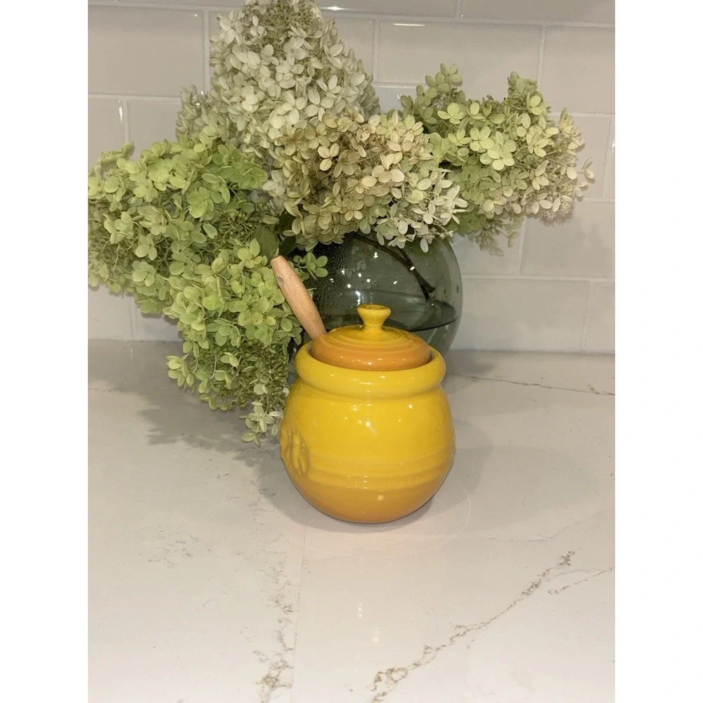 NEW Le Creuset Honey Pot Dipper & Lid Dijon Yellow Discontinued Retired No Box